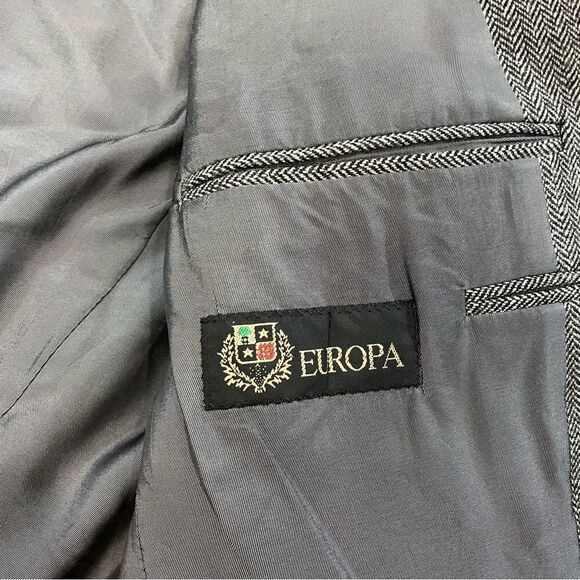 EIROPA Vintage Tweed Gray Wool Blazer Sports Casual Coat Herringbone Print 42R - Picture 7 of 14